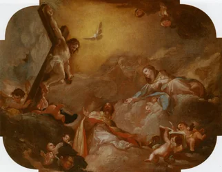 San Agustín y la Virgen adorando a Cristo crucificado